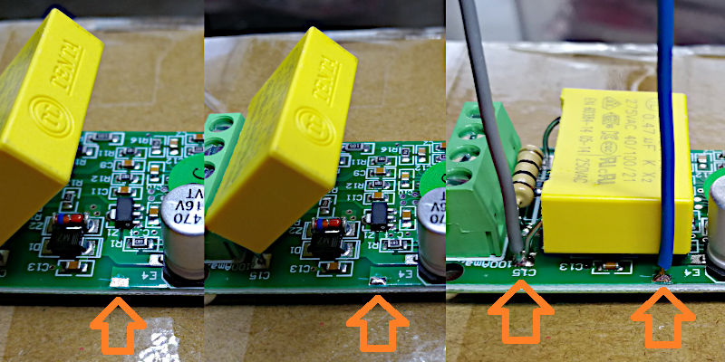 PZEM-004T mains wires soldering